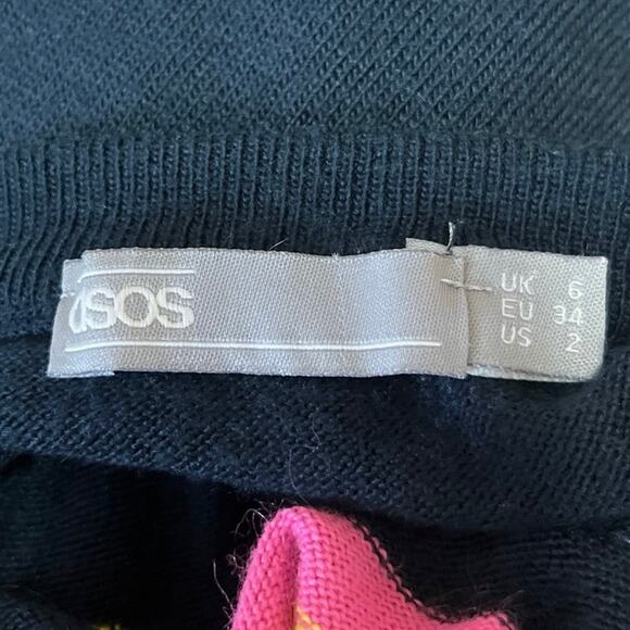 Asos Navy Multicolor Striped Crew Neck Long Sleeve Knit Pullover Sweater Top 2 - Picture 4 of 5